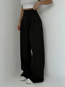 Elnivra Elegant Casual High-Waist Bow Tie Trousers For Women, Spring To Summer Commute Daily Wear Slimming Suit Pants - Black - View 3