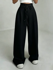 Elnivra Elegant Casual High-Waist Bow Tie Trousers For Women, Spring To Summer Commute Daily Wear Slimming Suit Pants - Black - View 6