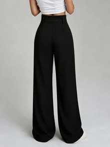 Elnivra Elegant Casual High-Waist Bow Tie Trousers For Women, Spring To Summer Commute Daily Wear Slimming Suit Pants - Black - View 2