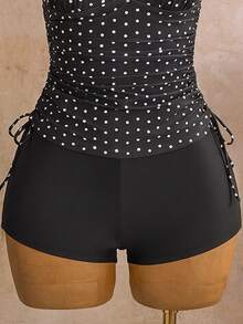 SHEIN Swim Women's Polka Dot Ruffle Halter Tankini And Tankini Bottom Two-Piece Swimwear Set, Suitable For Summer Vacation And Beach - Black and White - View 6