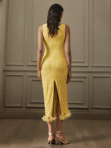 VOLUPTÉ CURVE Women's Spring/Summer Yellow Maxi Dress Sequin Round Neck Sleeveless Slim Fit, Elegant Luxury Vacation Birthday Party Wedding Guest Dress Women - Yellow - View 9