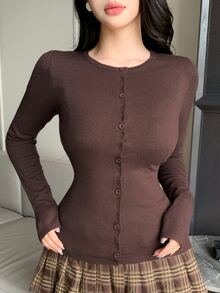 Joudiya Autumn/Winter Brown Argyle Pattern Shawl Collar Long Sleeve Cover Up Sweater, College Style Casual Sweet Women's 2 Pieces Set - Brown - View 3