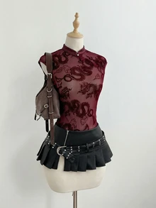 Elamini Elegant Lace Camisole Top For Women - Burgundy - View 3