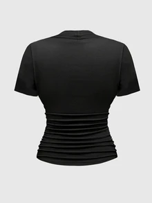 ROMWE Goth Sexy Square Neck Casual Versatile Black Elastic Cross Pendant 2 In 1 Plus Size T-Shirt - Black - View 2