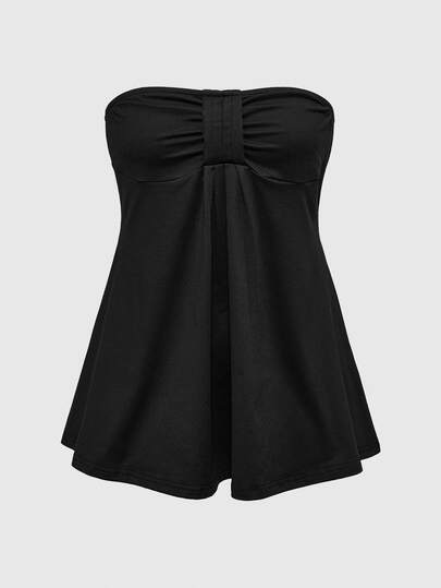 Goth Y2K-Stil plissierte kurze Träger-Top, vielseitiges Sommer-Tank Top