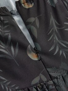 ROMWE Goth Gaun Tanpa Lengan Motif Bulan Sabit & Tanaman Vintage Gaya Bohemian untuk Liburan Pantai Musim Semi/Panas Wanita Ukuran Besar - Hitam - View 4
