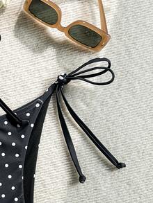 Swim Basics Women's Summer Beach Holiday Tie-Side Sexy Polka Dot Bikini Bottom - Black and White - View 7
