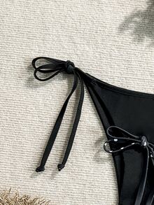 Swim Basics Women's Summer Beach Holiday Tie-Side Sexy Polka Dot Bikini Bottom - Black and White - View 6