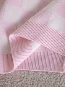 Bộ váy len họa tiết kẻ caro và áo cardigan cho bé gái mùa đông - Hồng - Xem 4