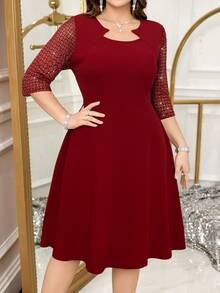 Reflora Plus Size Solid Color Short Sleeve Dress, Fashionable For Summer Fall - Burgundy - View 5