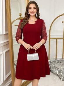 Reflora Plus Size Solid Color Short Sleeve Dress, Fashionable For Summer Fall - Burgundy - View 4
