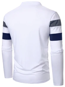 Calvornis Fashion Contrast Color Striped Long Sleeve Men's Polo Shirt - Multicolor - View 2