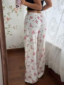 CottageSlumber Women's Flannel Pajama Pants With Waistband Bow Decor And Ditsy Floral - Beige - View 2