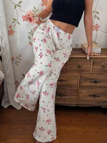 CottageSlumber Women's Flannel Pajama Pants With Waistband Bow Decor And Ditsy Floral - Beige - View 5