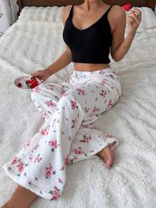 CottageSlumber Women's Flannel Pajama Pants With Waistband Bow Decor And Ditsy Floral - Beige - View 4