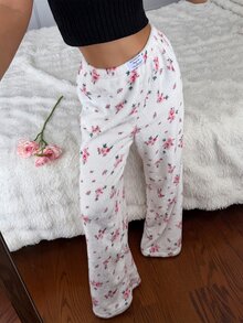 CottageSlumber Women's Flannel Pajama Pants With Waistband Bow Decor And Ditsy Floral - Beige - View 7