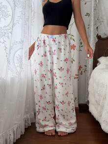 CottageSlumber Women's Flannel Pajama Pants With Waistband Bow Decor And Ditsy Floral - Beige - View 6