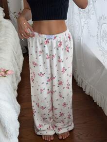 CottageSlumber Women's Flannel Pajama Pants With Waistband Bow Decor And Ditsy Floral - Beige - View 3