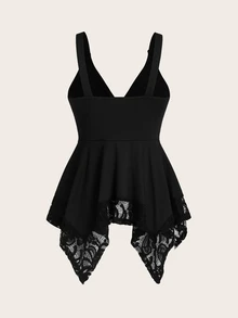 Elnivra Women Contrast Lace Decorated Heart Shaped And Floral Splicing Tank Top Y2K  - Black - View 2
