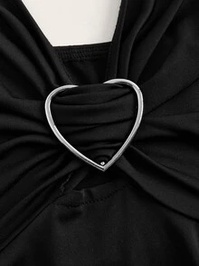 Elnivra Women Contrast Lace Decorated Heart Shaped And Floral Splicing Tank Top Y2K  - Black - View 3