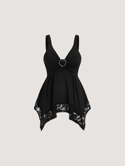 Elnivra Women Contrast Lace Decorated Heart Shaped And Floral Splicing Tank Top Y2K 