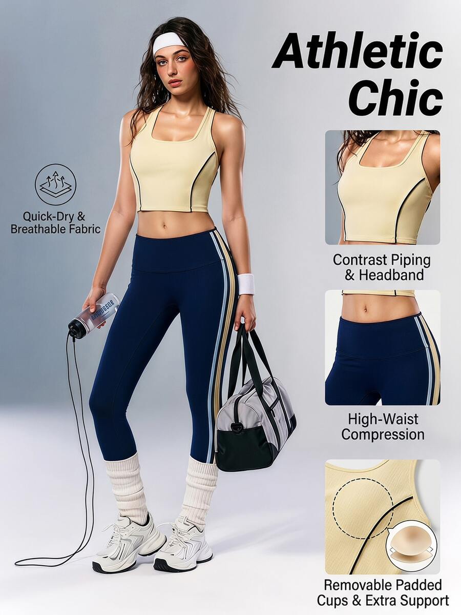 VARSIVA Women's Sports Set Tank Top + High Waist Yoga Pants 2pcs - Multicolor - View 1