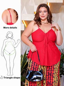 Wellenrocha Plus Size Women Drawstring Front Floral Embroidery Camisole Top, For Pear And Triangle Body Shape - Red - View 1