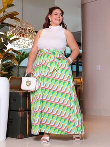 Wellenrocha Plus Size Women's Elegant Pop Art Print Maxi Skirt,Yellow,Autumn,Boho,Beach,Holiday Tropical African Print Wrap Around Long Skirt For Resort Wear - Multicolor - View 5