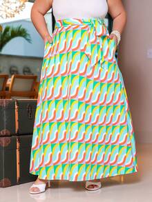 Wellenrocha Plus Size Women's Elegant Pop Art Print Maxi Skirt,Yellow,Autumn,Boho,Beach,Holiday Tropical African Print Wrap Around Long Skirt For Resort Wear - Multicolor - View 6