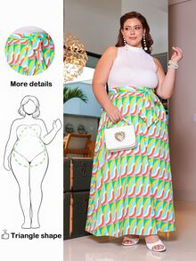 Wellenrocha Plus Size Women's Elegant Pop Art Print Maxi Skirt,Yellow,Autumn,Boho,Beach,Holiday Tropical African Print Wrap Around Long Skirt For Resort Wear - Multicolor - View 2