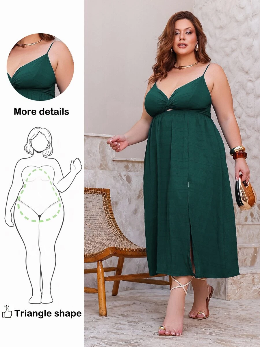 Wellenrocha Plus Size Women's Sleeveless Twist Knot Cami Summer Dress, Beach Dress Sundress, Holiday Outfits Boho, For Pear And Triangle Body Shape - Teal Blue - View 1