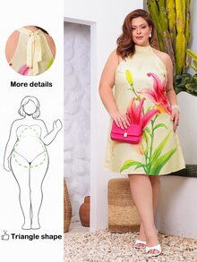 Wellenrocha Plus Size Floral Print Sleeveless Casual Dress, Suitable For Summer, Sundress Summer Dress For Women, Suitable For Going Out Chic Dress, For Pear And Triangle Body Shape - Multicolor - View 1