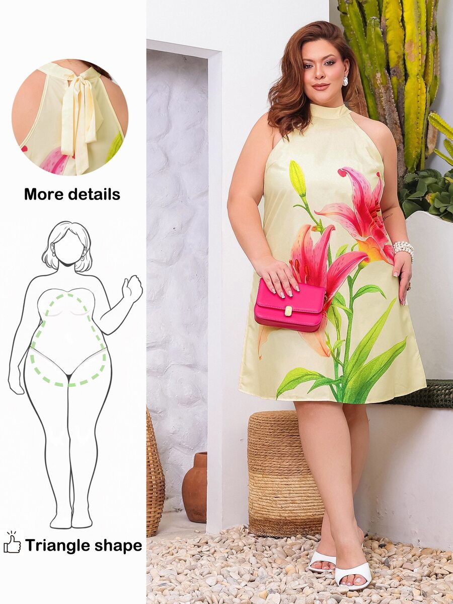 Wellenrocha Plus Size Floral Print Sleeveless Casual Dress, Suitable For Summer, Sundress Summer Dress For Women, Suitable For Going Out Chic Dress, For Pear And Triangle Body Shape - Multicolor - View 1
