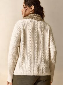 Linhara CURVE Autumn/Winter Atmosphere Faux Fur Collar Pullover Knit Sweater - Camel - View 2