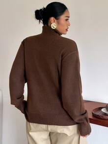 Dazy Plus Solid Color Business Casual Versatile Turtleneck Pullover Sweater, Autumn/Winter New Brown - Brown - View 8