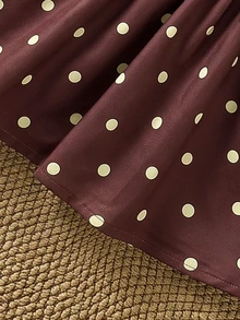 SHEIN Baby Girl 2pcs Set Reversible Plush Jacket & Polka Dot Long Sleeve Waist-Cinching Autumn Dress, Suitable For Winter - Brown - View 9