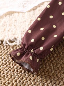 SHEIN Baby Girl 2pcs Set Reversible Plush Jacket & Polka Dot Long Sleeve Waist-Cinching Autumn Dress, Suitable For Winter - Brown - View 4