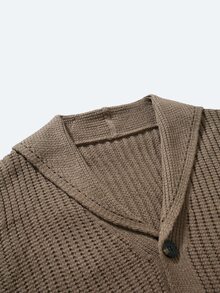 Manfinity Homme Men's Solid Color Long Sleeve Single-Breasted Casual Knit Cardigan - Khaki - View 4