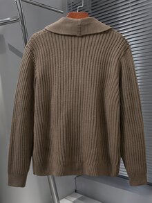 Manfinity Homme Men's Solid Color Long Sleeve Single-Breasted Casual Knit Cardigan - Khaki - View 2