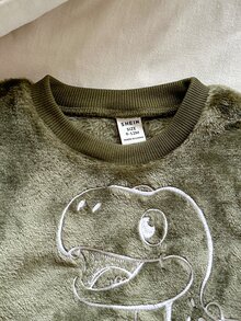 Cozy Pixies 男嬰恐龍刺繡圓領長袖上衣與法蘭絨柔軟格紋睡褲 2 件套，適合秋冬穿著 - 綠色 - 查看 4
