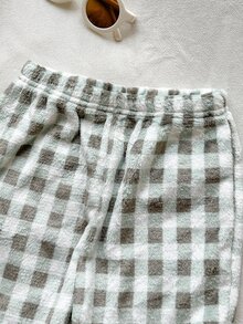 Cozy Pixies 男嬰恐龍刺繡圓領長袖上衣與法蘭絨柔軟格紋睡褲 2 件套，適合秋冬穿著 - 綠色 - 查看 5