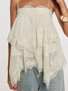 Opulessa Women's Lace Patchwork Casual Versatile Daily Wear Camisole Top - Beige - View 4