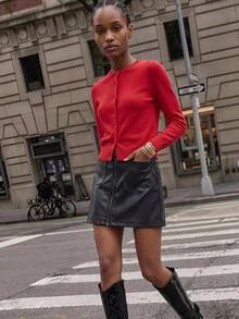 Maija Women's Elegant Red Solid Color Round Neck Button Long Sleeve Knitted Cardigan,Chic Office Casual Top For Autumn,Back-To-School Versatile Daily Wear - Red - View 1
