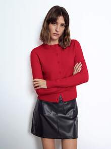 Maija Women's Elegant Red Solid Color Round Neck Button Long Sleeve Knitted Cardigan,Chic Office Casual Top For Autumn,Back-To-School Versatile Daily Wear - Red - View 3