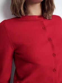 Maija Women's Elegant Red Solid Color Round Neck Button Long Sleeve Knitted Cardigan,Chic Office Casual Top For Autumn,Back-To-School Versatile Daily Wear - Red - View 9