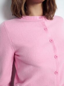 Maija 女款淺粉色長袖針織開襟外套，秋季休閒法式百搭返校穿搭，修身圓領前開襟，優雅商務辦公日常款 - 粉色 - 查看 10