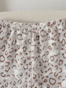 2pcs/Set Boys Casual Fleece Warm Crew Neck Long Sleeve Top And Leopard Print All-Over Long Pants Set, Comfortable Soft Autumn/Winter - Coffee Brown - View 4
