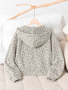Teen Girls Long Sleeve Autumn/Winter Solid Color Fashion Streetwear Baggy Bow Sweatshirt Jacket, Comfortable Fleece Fabric, Stylish Sleeve Work White - Grey - View 3