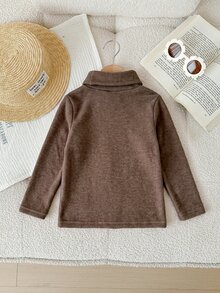 SHEIN Baby Boy Baby Girl Composite Fleece Thick High Neck Elastic Base Layer Top Suitable For Winter - Coffee Brown - View 2