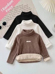 SHEIN Baby Boy Baby Girl Composite Fleece Thick High Neck Elastic Base Layer Top Suitable For Winter - Coffee Brown - View 8